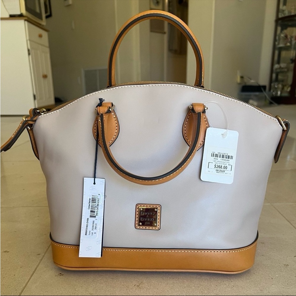 Dooney & Bourke satchel bag, oyster & brown colors
